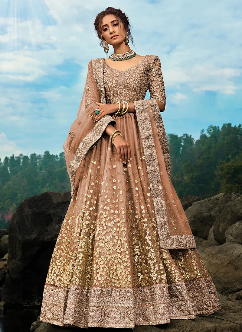 Dusty Pink Golden Sequence Designer Embroidery Wedding Lehenga Choli