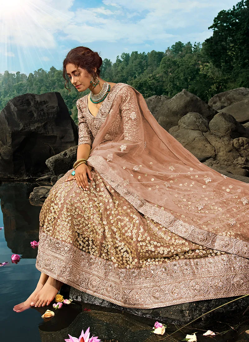 Dusty Pink Golden Sequence Designer Embroidery Wedding Lehenga Choli