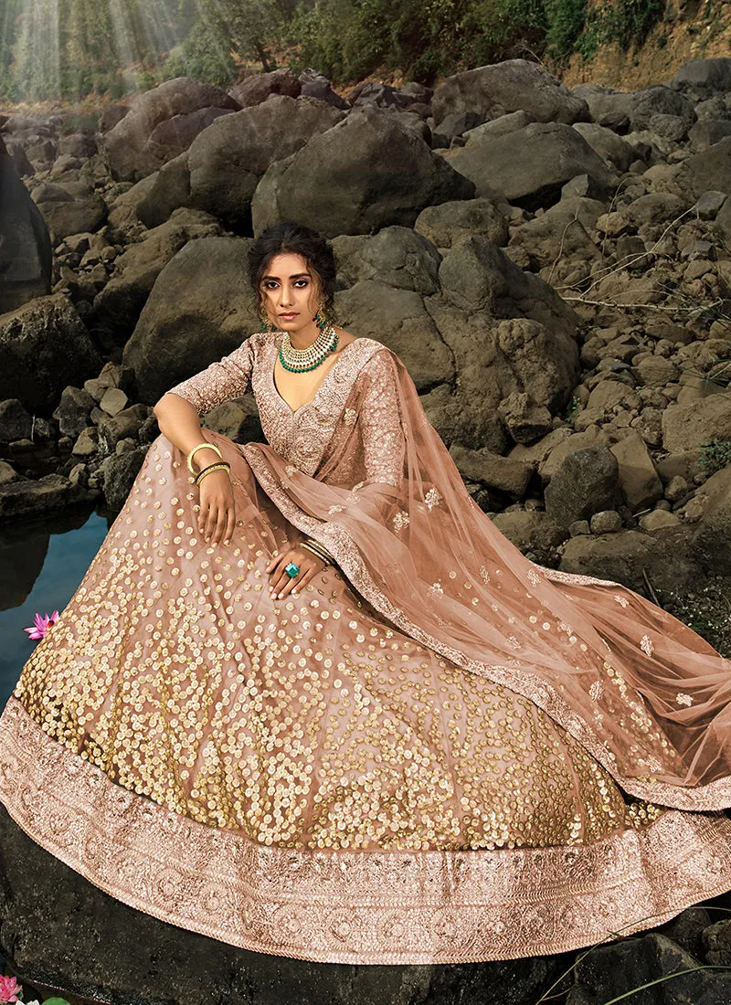 Dusty Pink Golden Sequence Designer Embroidery Wedding Lehenga Choli
