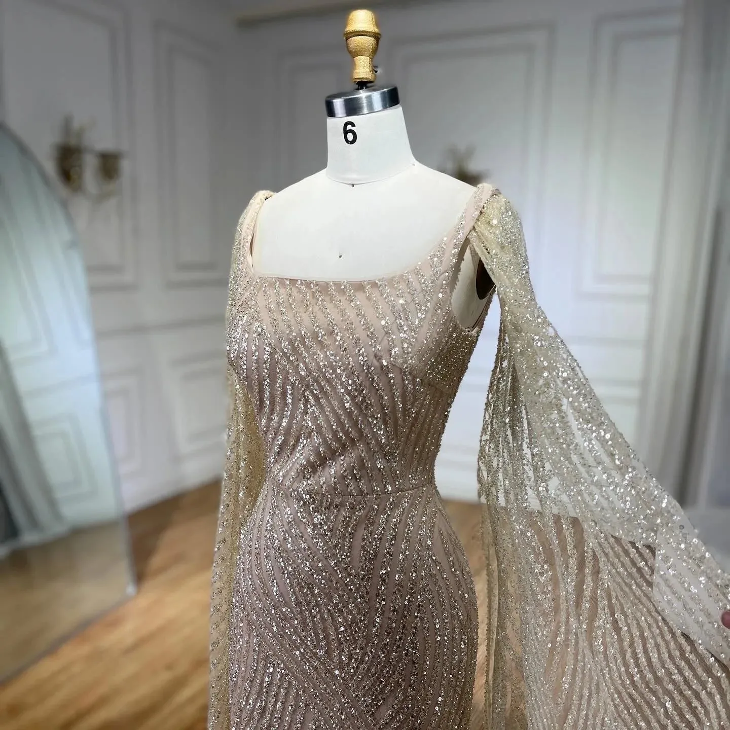 Elegant Cape Sleeves with Beaded Design for Luxury Evening Weddings and Parties