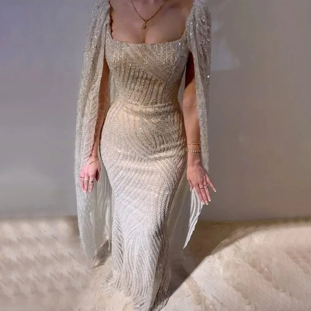 Elegant Cape Sleeves with Beaded Design for Luxury Evening Weddings and Parties