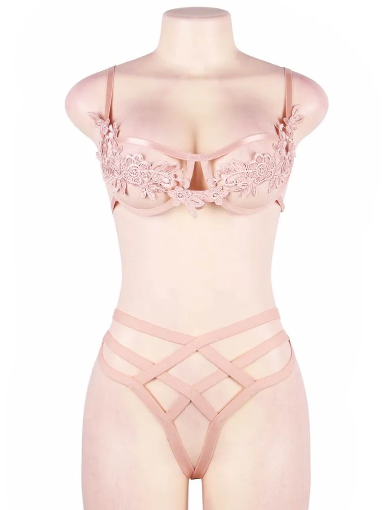 Elegant Embroidery Fashion Bra Set With Steel Ring