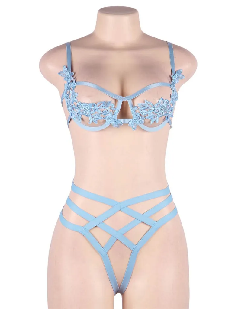Elegant Embroidery Fashion Bra Set With Steel Ring