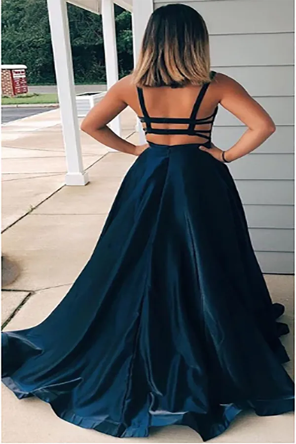 Elegant Simple Sleeveless Square Neck Stain Long Prom Dresses Under 100 LPD009