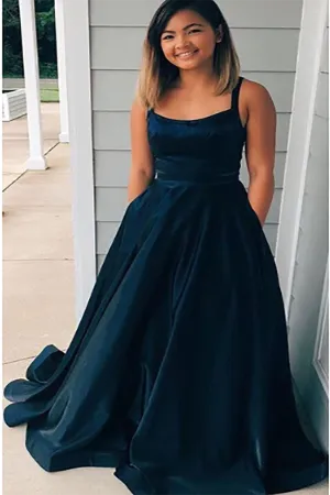 Elegant Simple Sleeveless Square Neck Stain Long Prom Dresses Under 100 LPD009