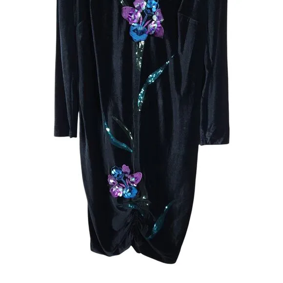 Eloquii Noir Dress 18 Black Velvet Floral Sequin Party Cocktail Vintage Inspired