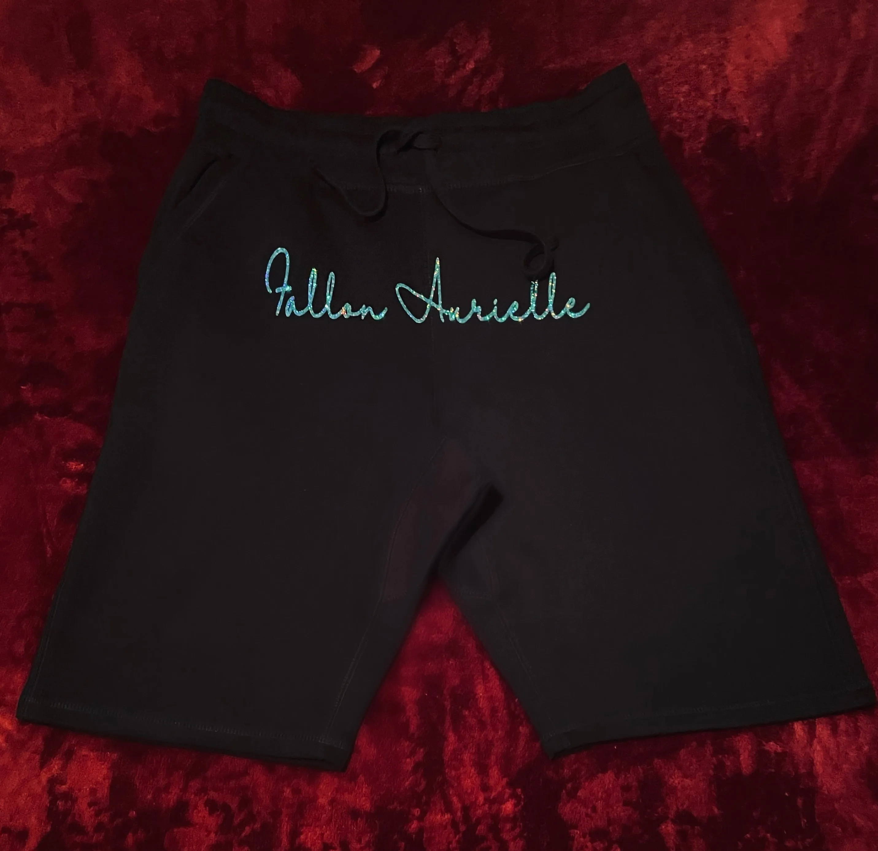 Fallon Aurielle & F.A. Visor Hat Unisex Signature 3 Piece Short Set (Black & Teal Sparkle)
