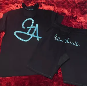 Fallon Aurielle & F.A. Visor Hat Unisex Signature 3 Piece Short Set (Black & Teal Sparkle)