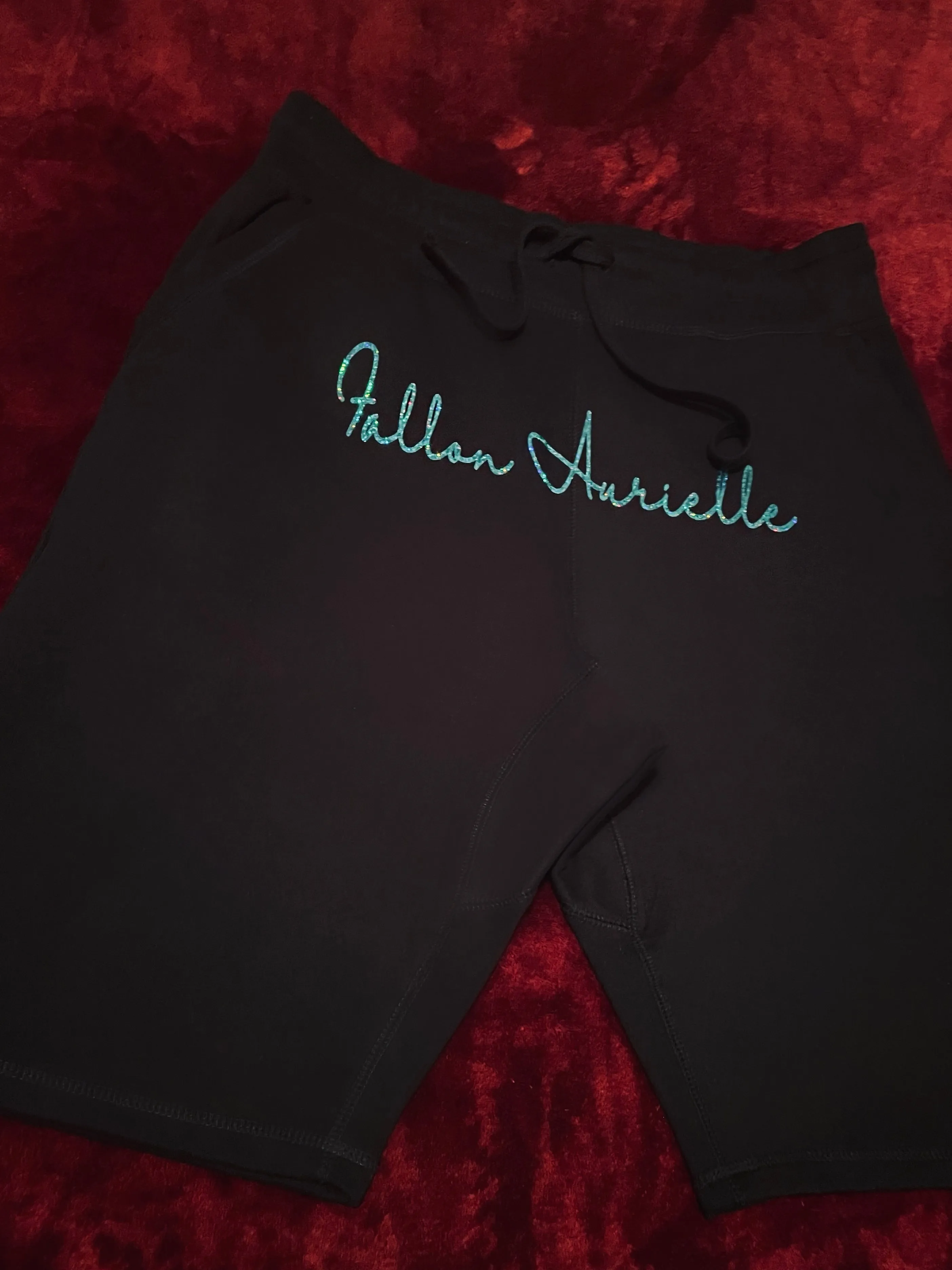 Fallon Aurielle & F.A. Visor Hat Unisex Signature 3 Piece Short Set (Black & Teal Sparkle)