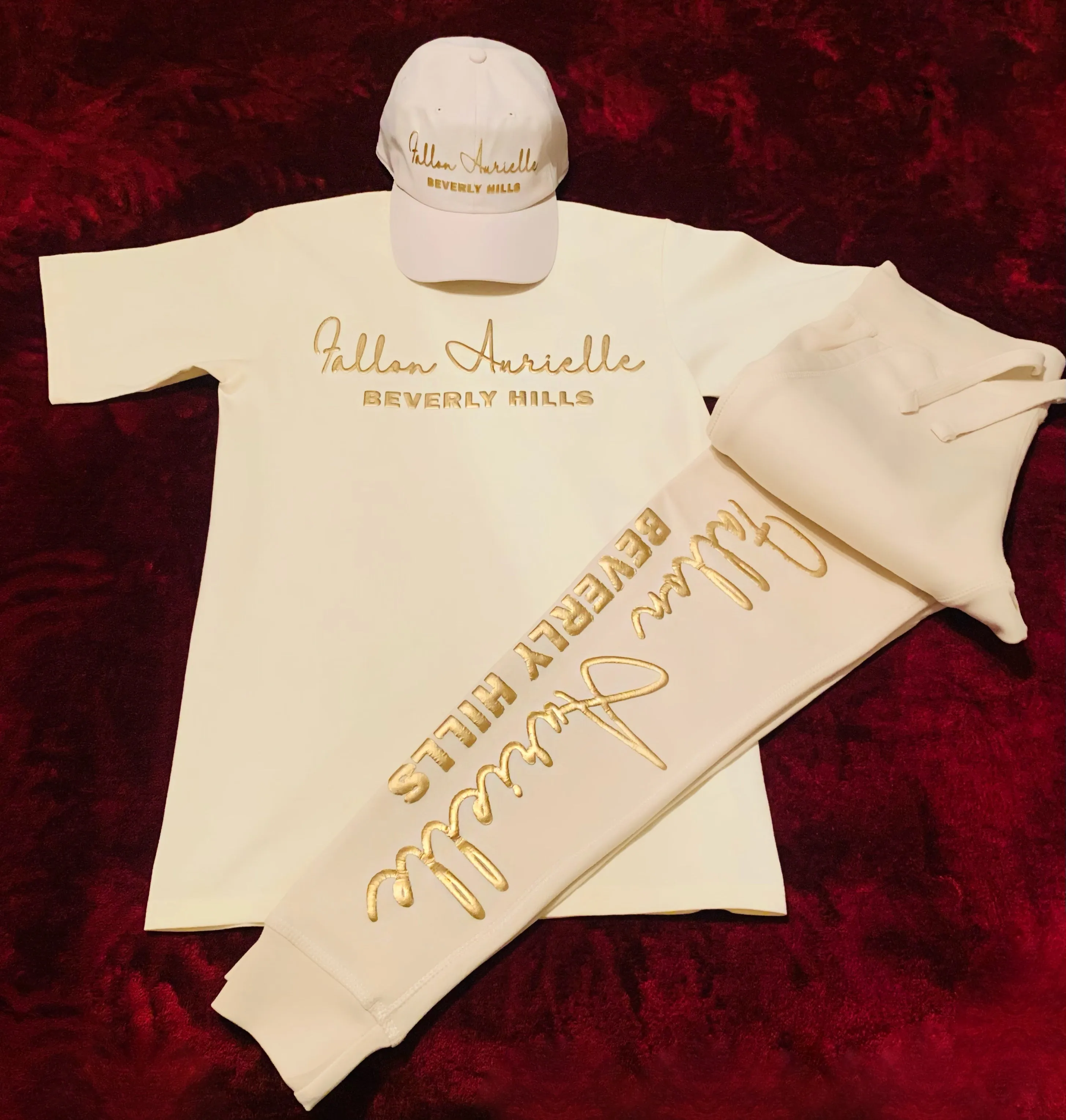 Fallon Aurielle Unisex Signature 3 Piece Beverly Hills Rep Yo Set Jogger Set (Cream & Gold)