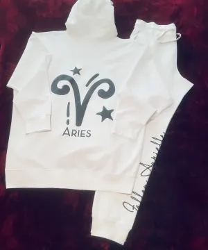 Fallon Aurielle Unisex Signature Aries Logo & Name Zodiac Jogging Set (White & Black)
