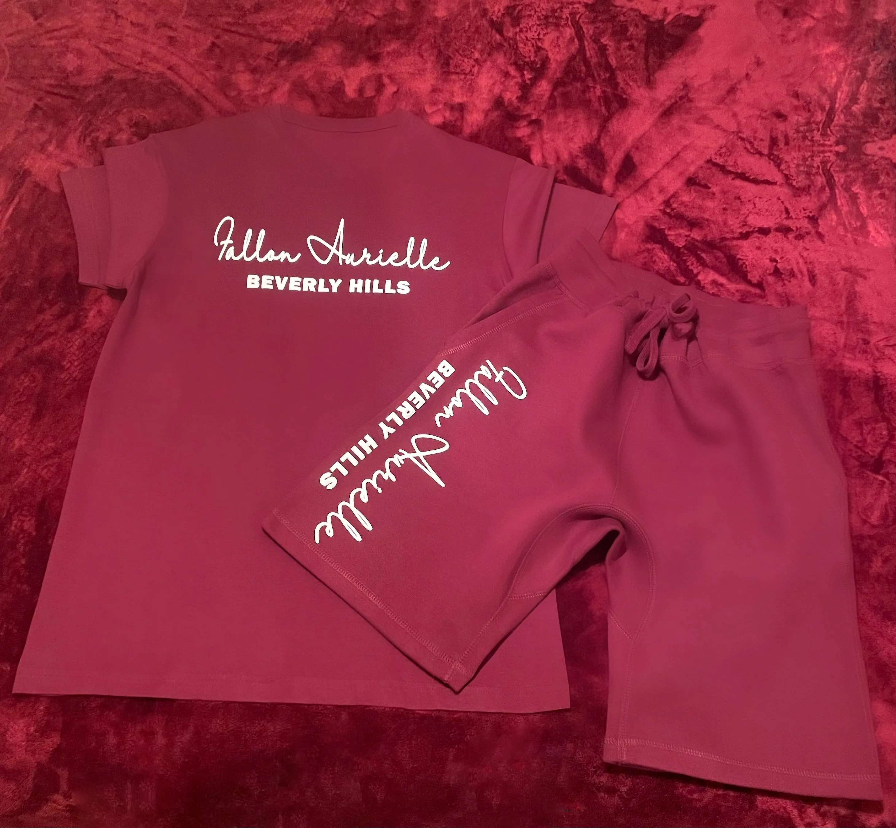 Fallon Aurielle Unisex Signature Beverly Hills Rep Yo Set Short Set (Burgundy & White)