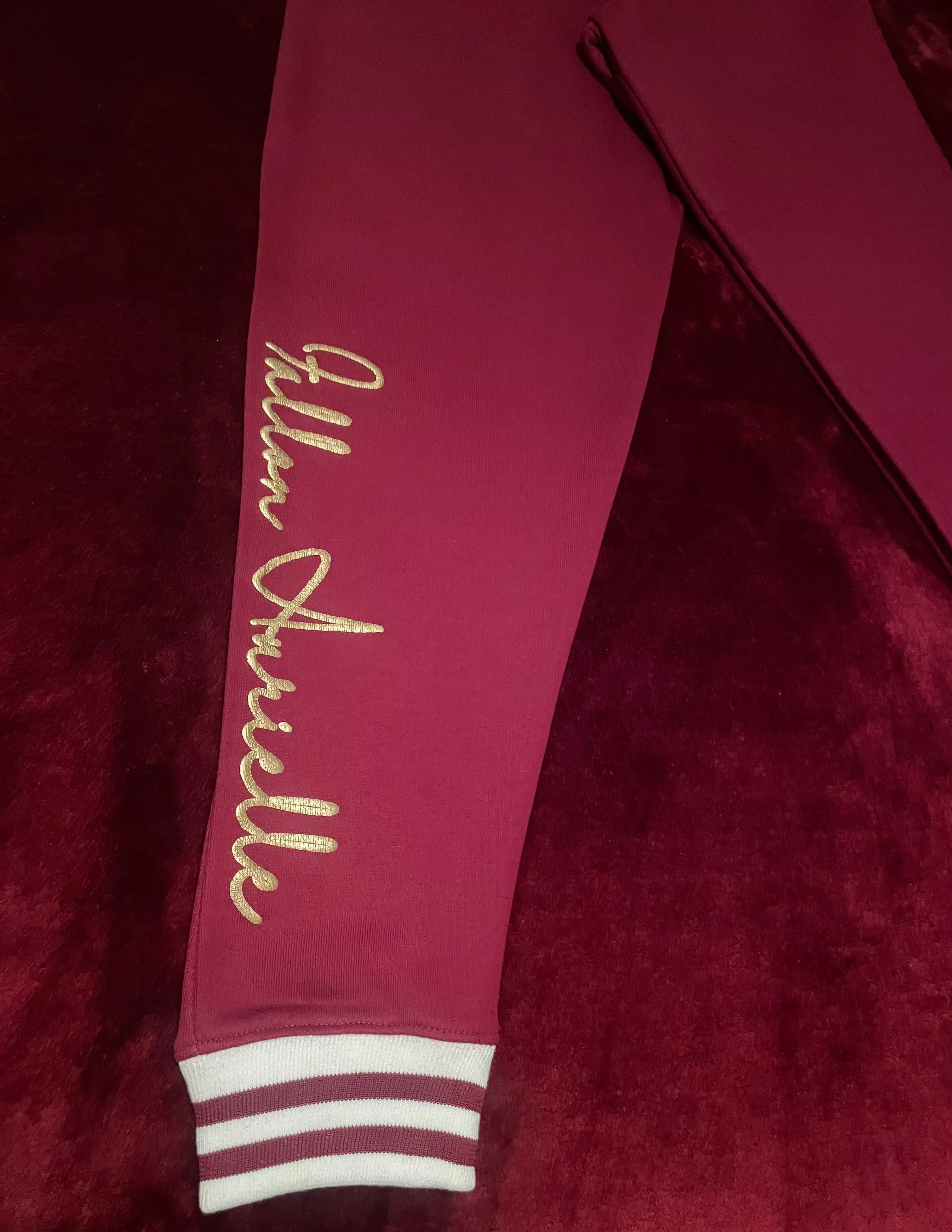 Fallon Aurielle Unisex Signature Gemini Logo & Name Zodiac Jacket Jogging Set (Burgundy, Antique Gold & Cream