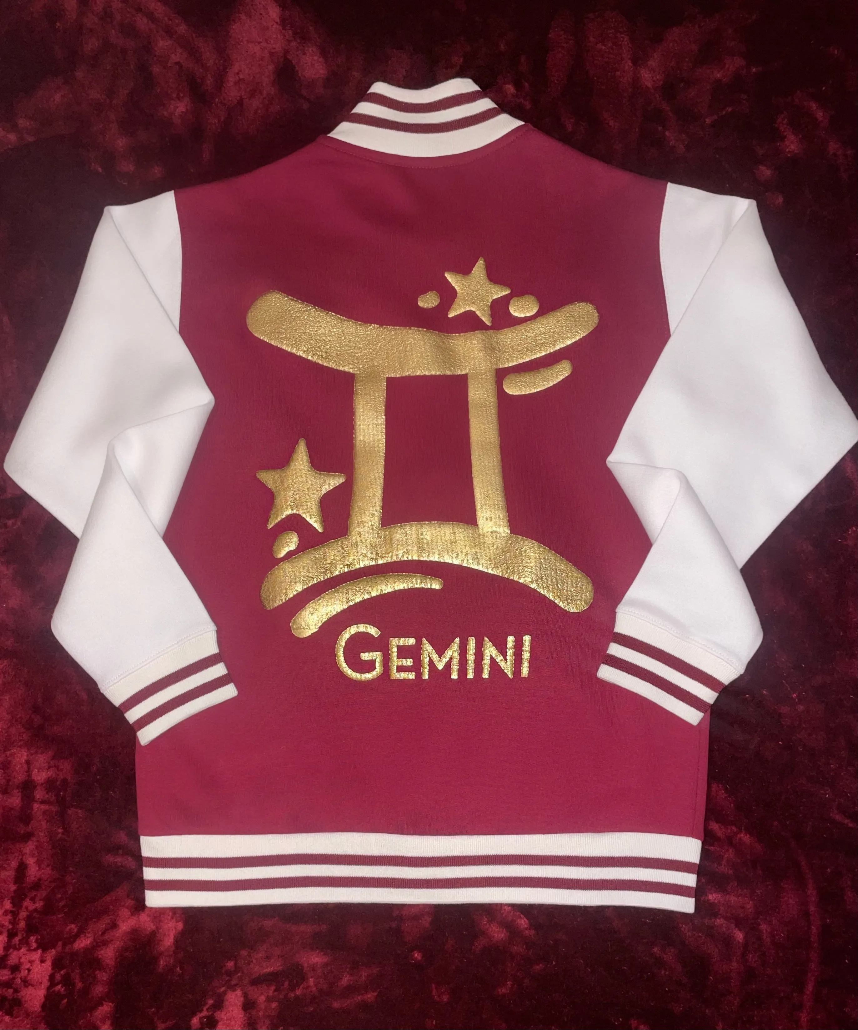 Fallon Aurielle Unisex Signature Gemini Logo & Name Zodiac Jacket Jogging Set (Burgundy, Antique Gold & Cream