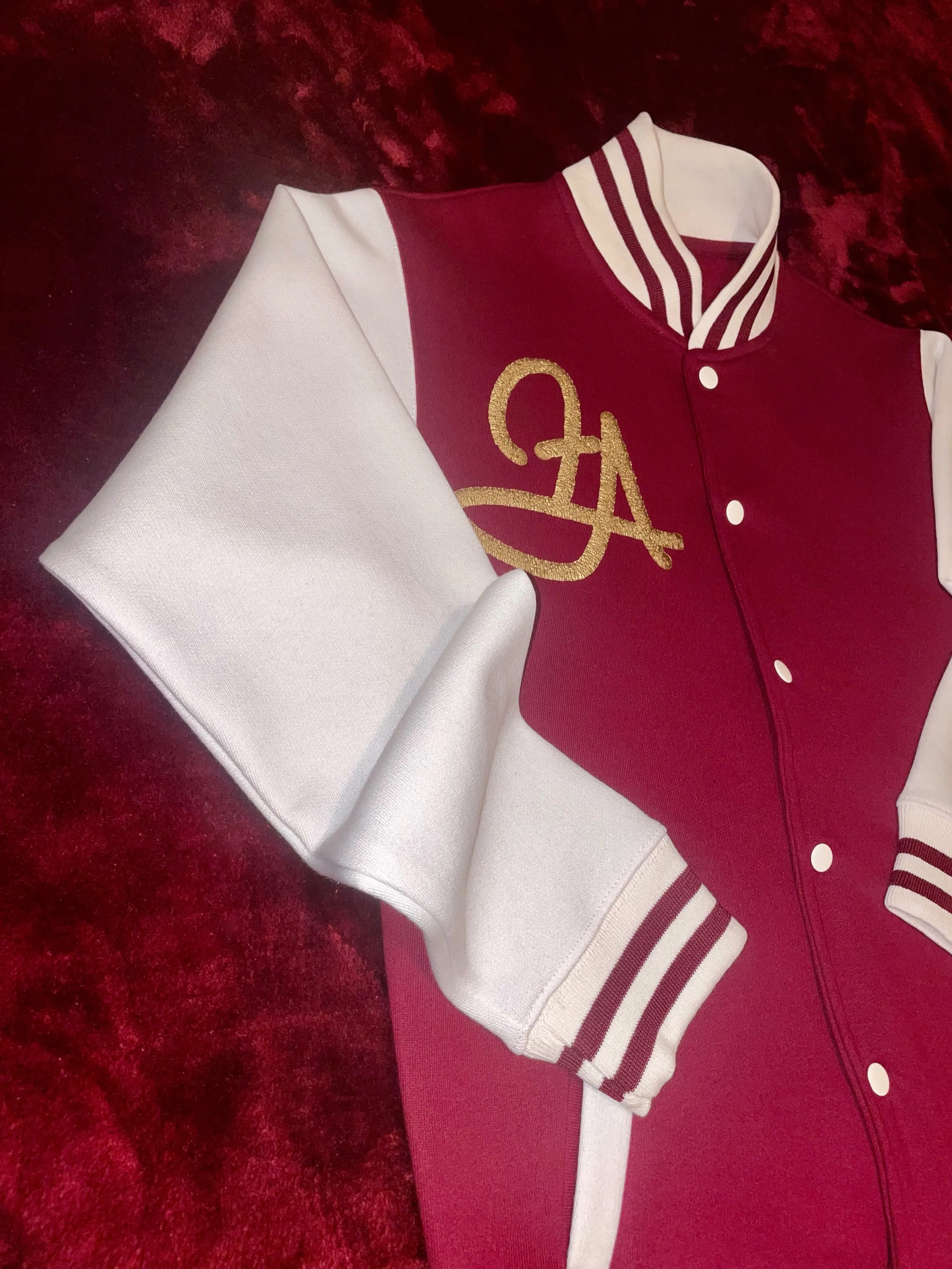 Fallon Aurielle Unisex Signature Gemini Logo & Name Zodiac Jacket Jogging Set (Burgundy, Antique Gold & Cream