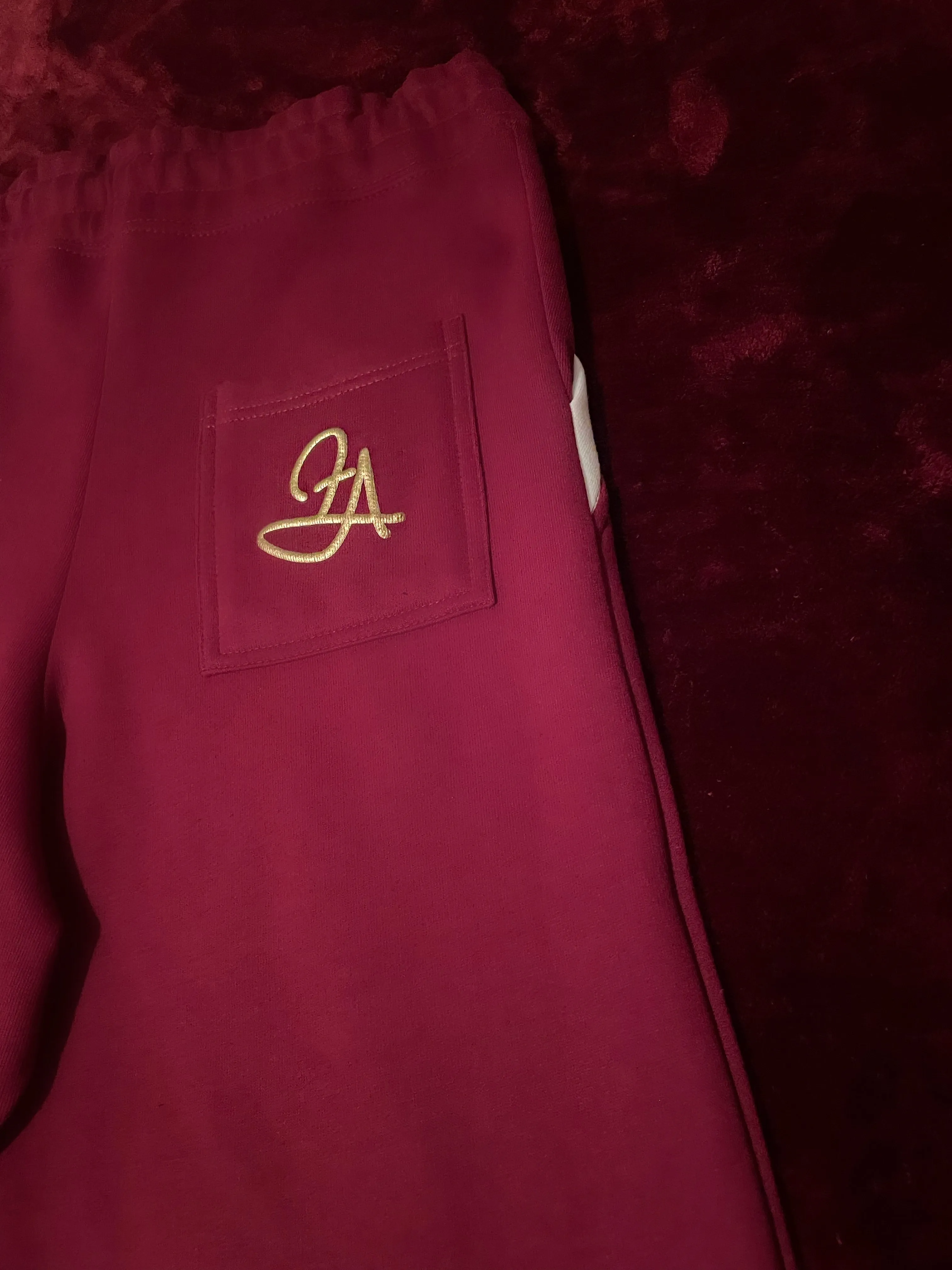 Fallon Aurielle Unisex Signature Gemini Logo & Name Zodiac Jacket Jogging Set (Burgundy, Antique Gold & Cream