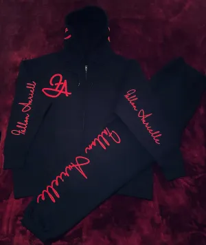 Fallon Aurielle Unisex Signature Leo Zodiac Zip Hoodie Jogging Set (Black & Red)
