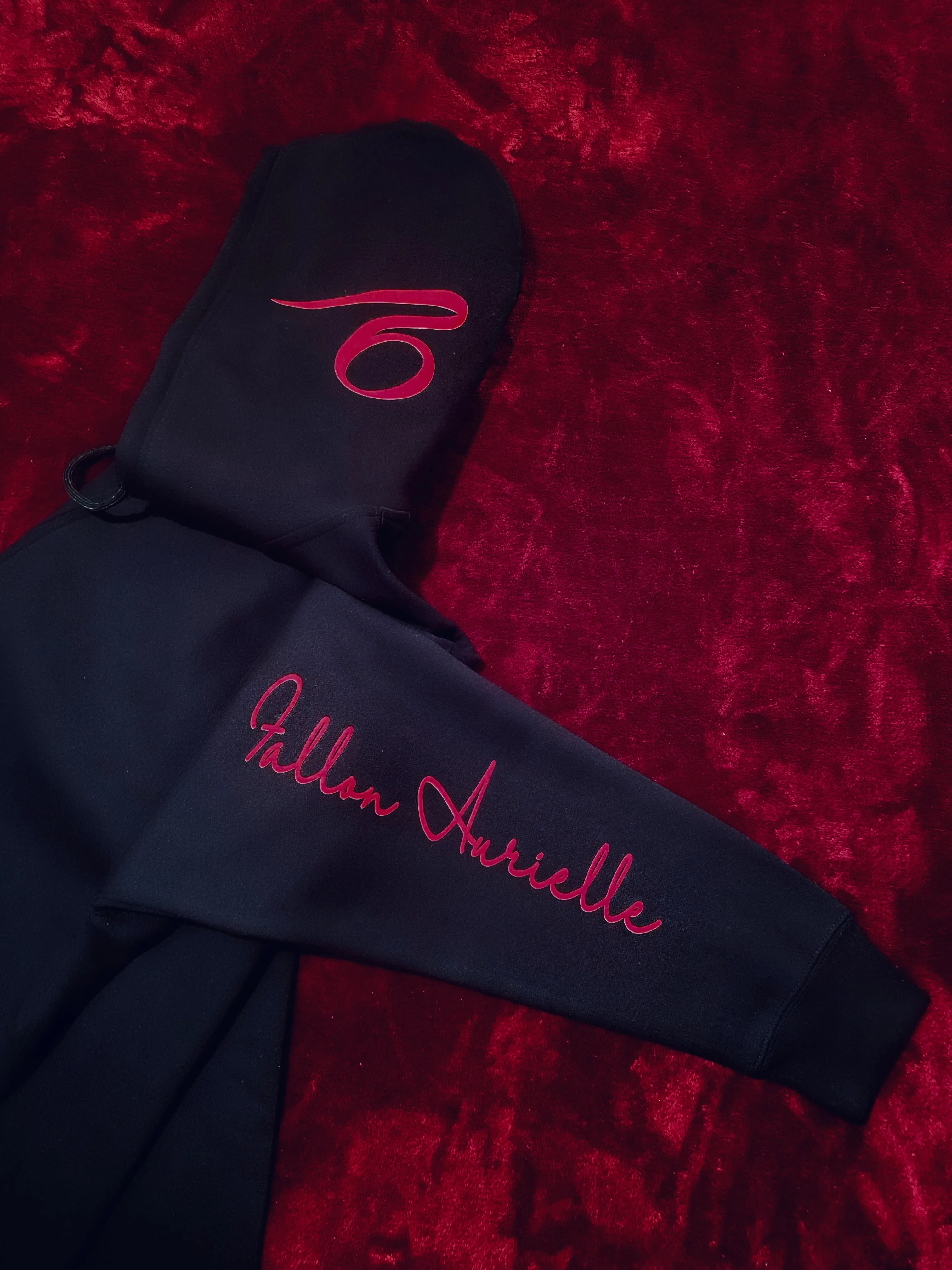 Fallon Aurielle Unisex Signature Leo Zodiac Zip Hoodie Jogging Set (Black & Red)