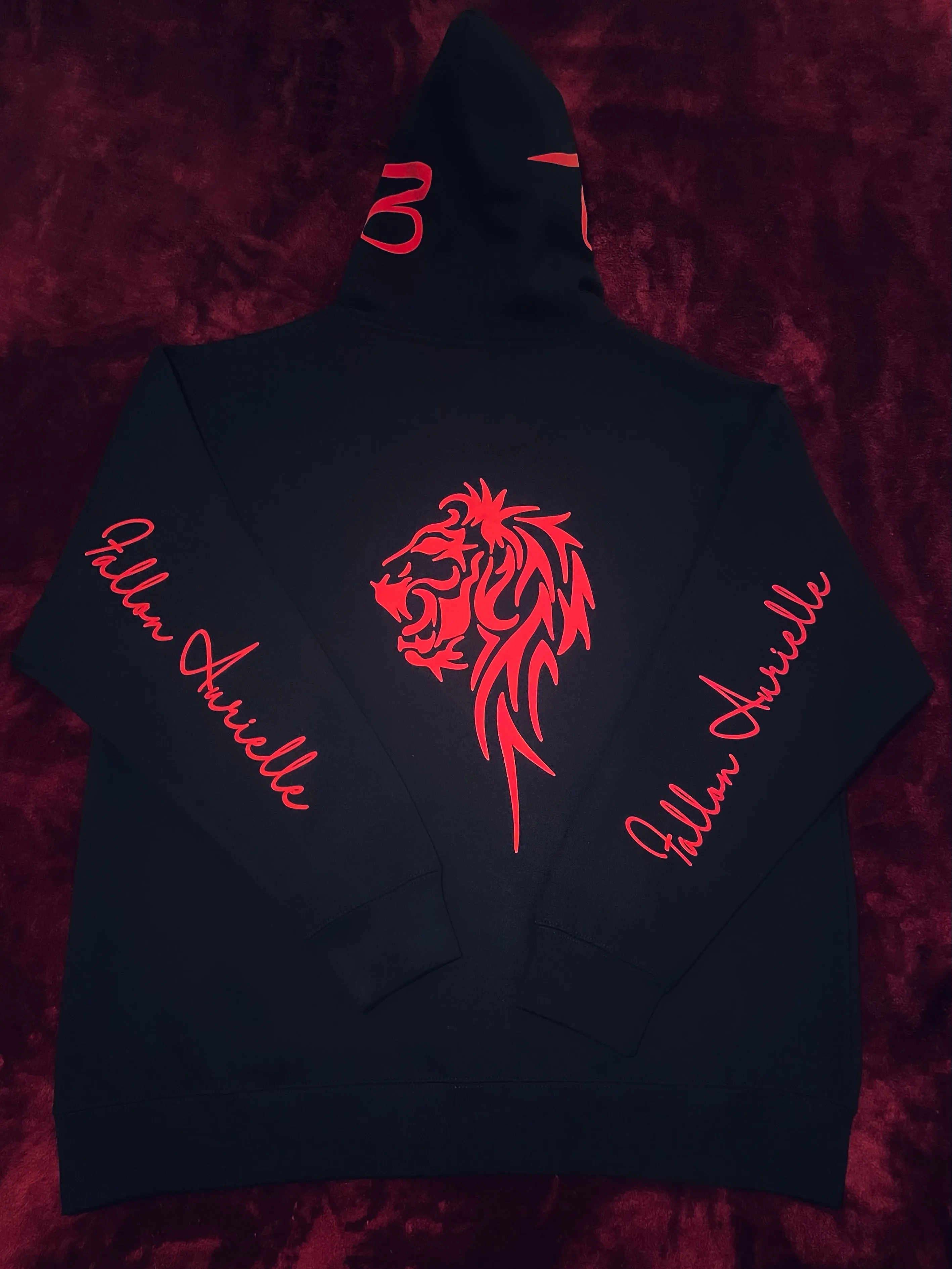 Fallon Aurielle Unisex Signature Leo Zodiac Zip Hoodie Jogging Set (Black & Red)
