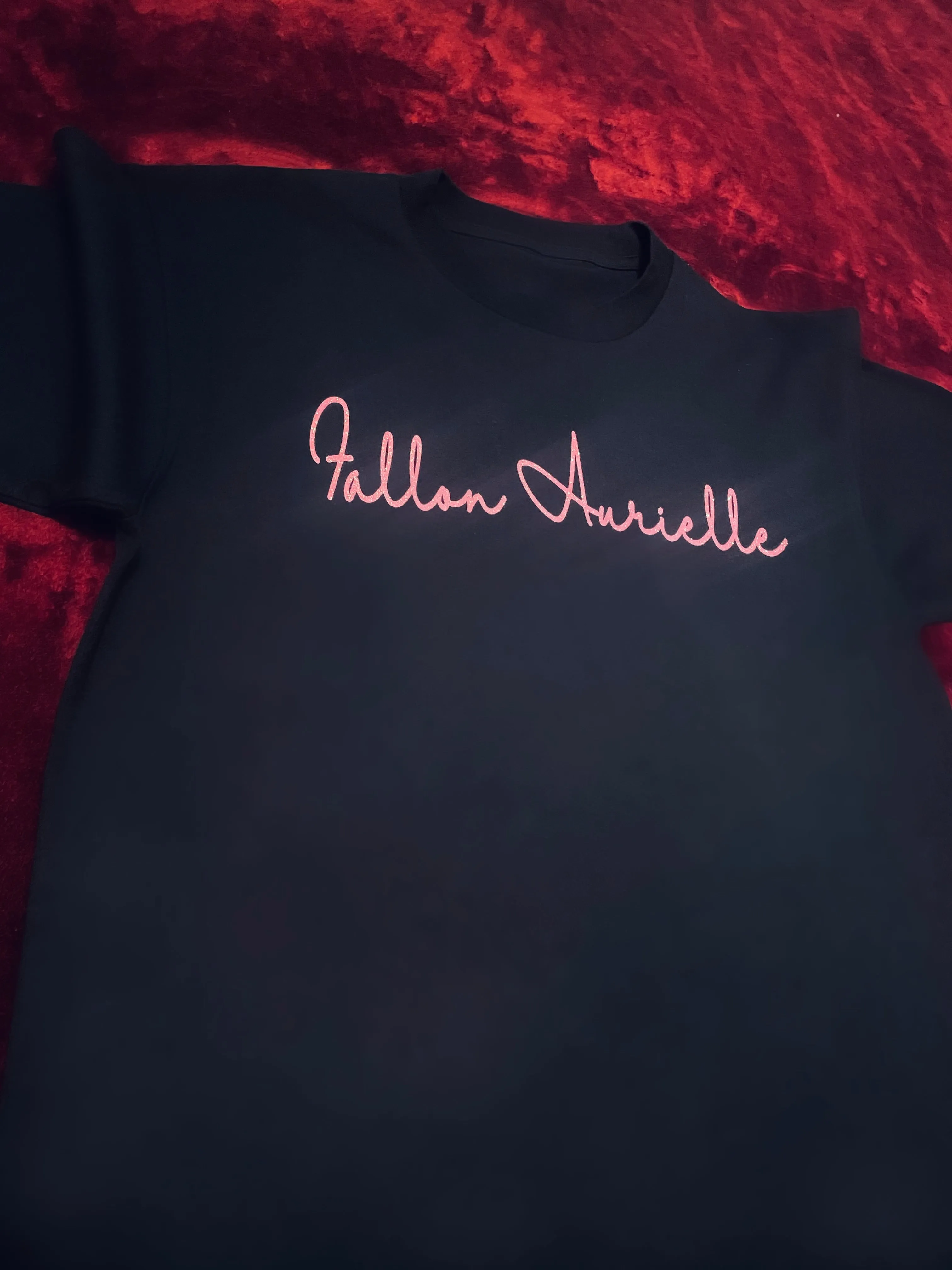 Fallon Aurielle Unisex Signature Pisces Logo & Name Zodiac T-Shirt (Pink Sparkle)