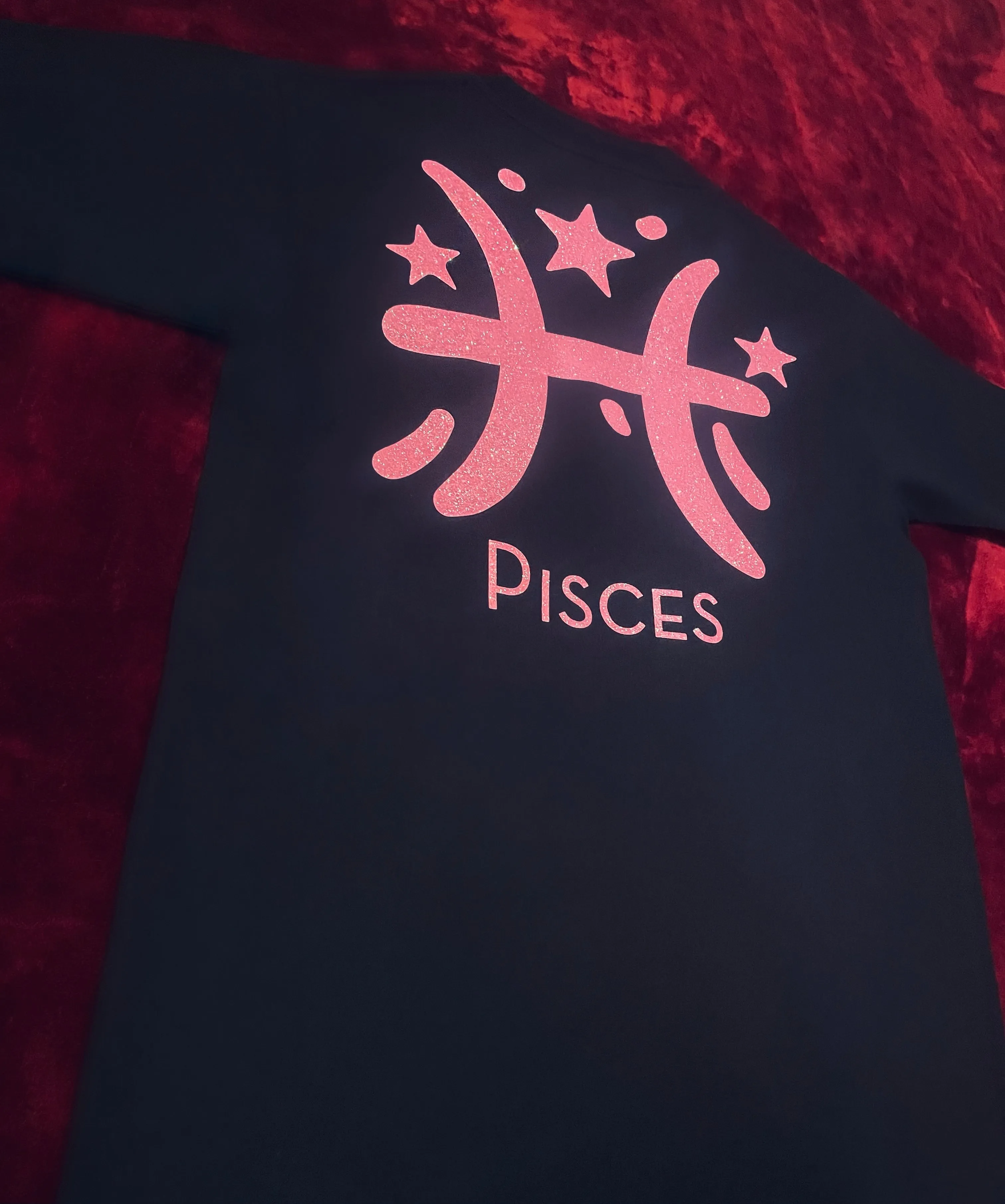 Fallon Aurielle Unisex Signature Pisces Logo & Name Zodiac T-Shirt (Pink Sparkle)