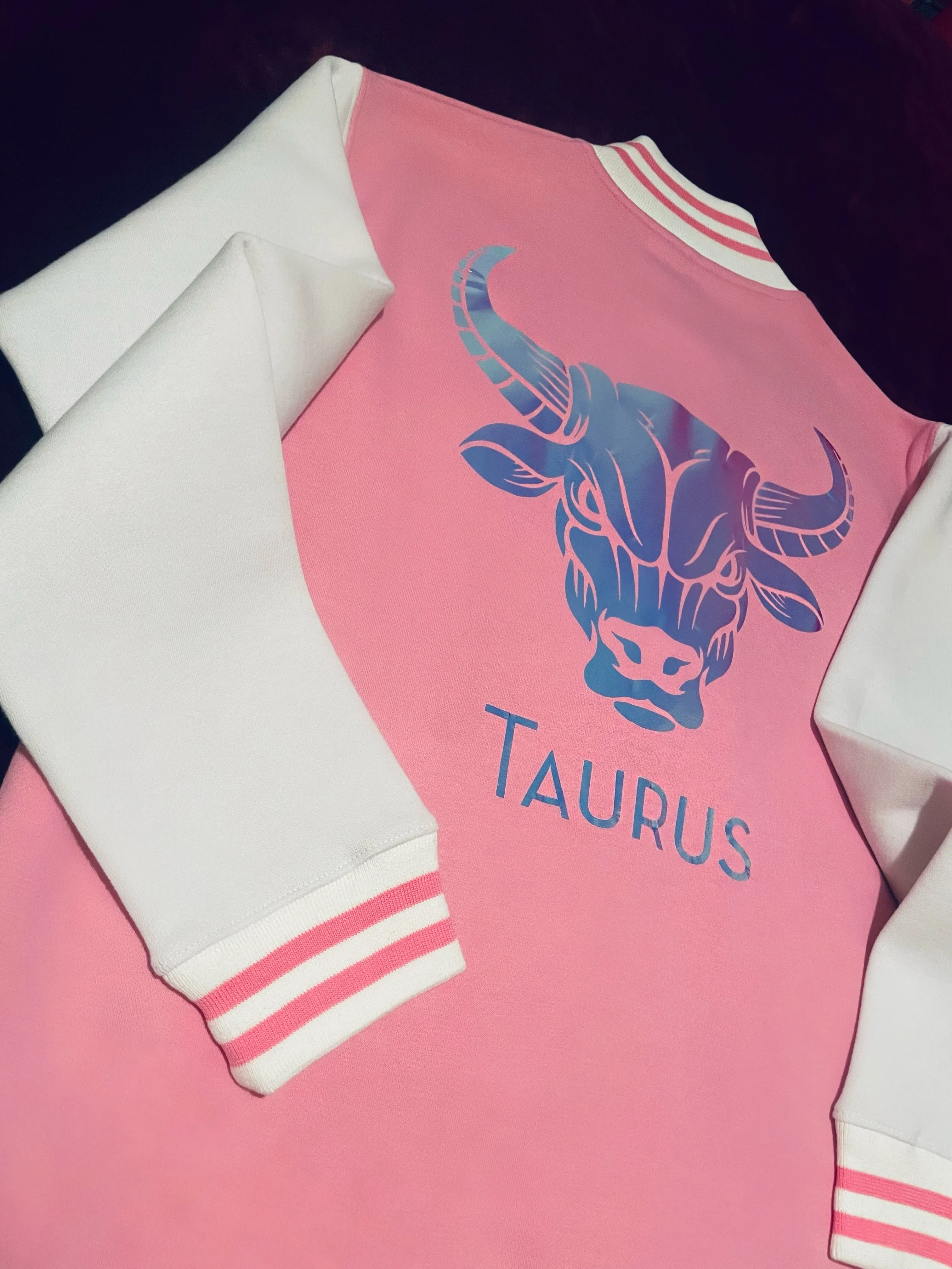 Fallon Aurielle Unisex Signature Taurus Bull Zodiac Jacket Jogging Set (Pink, Holographic & White)