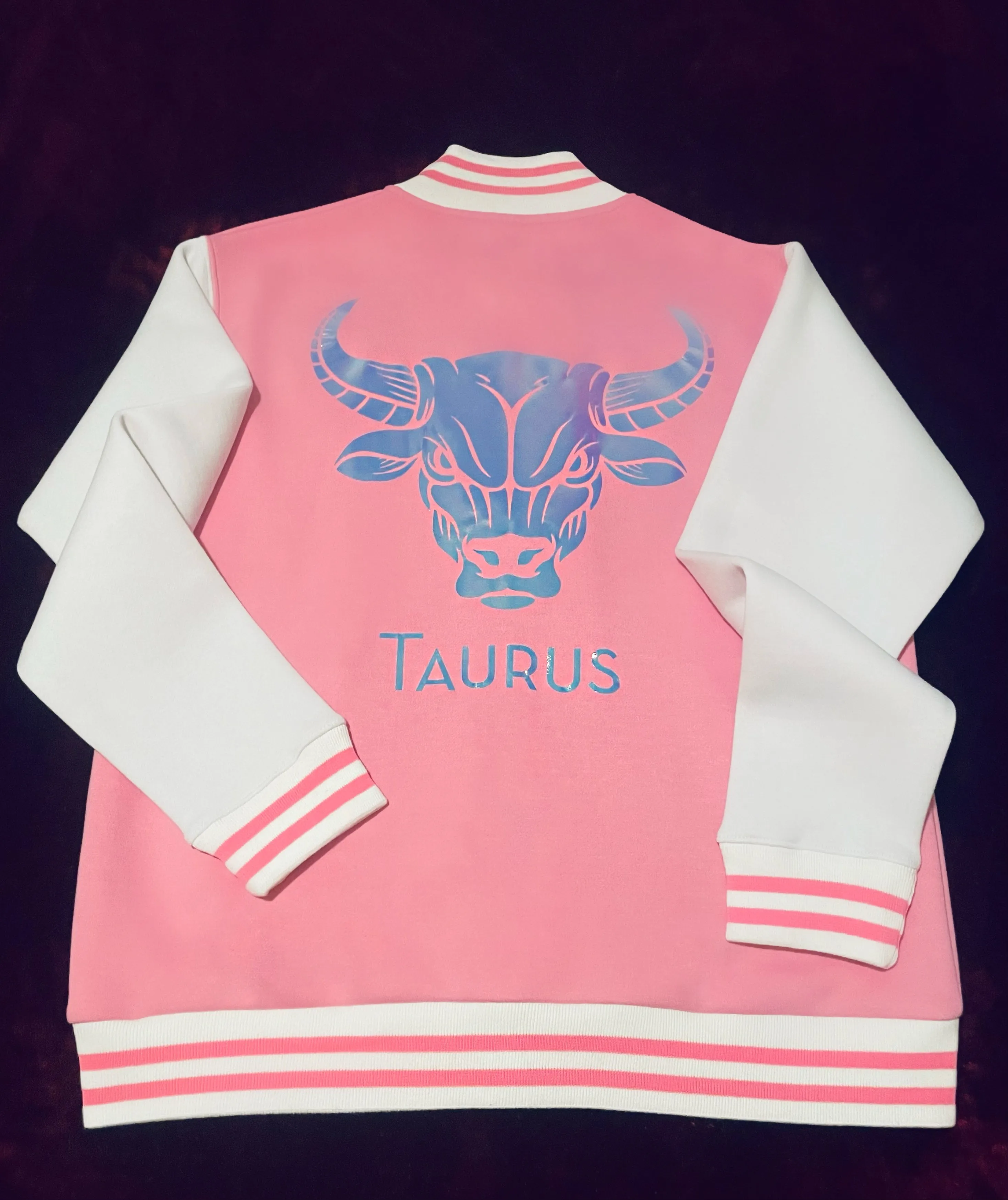 Fallon Aurielle Unisex Signature Taurus Bull Zodiac Jacket Jogging Set (Pink, Holographic & White)