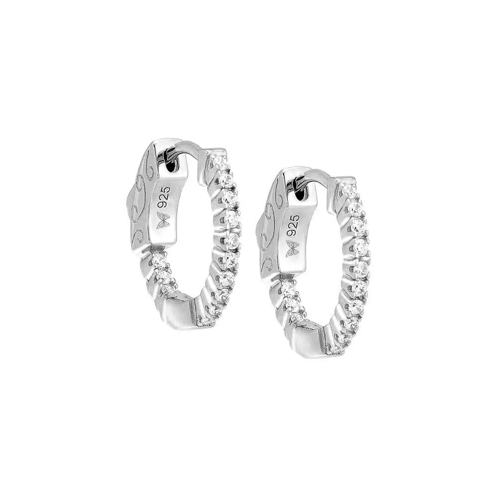 Fancy Pavé CZ Round Huggie Earring