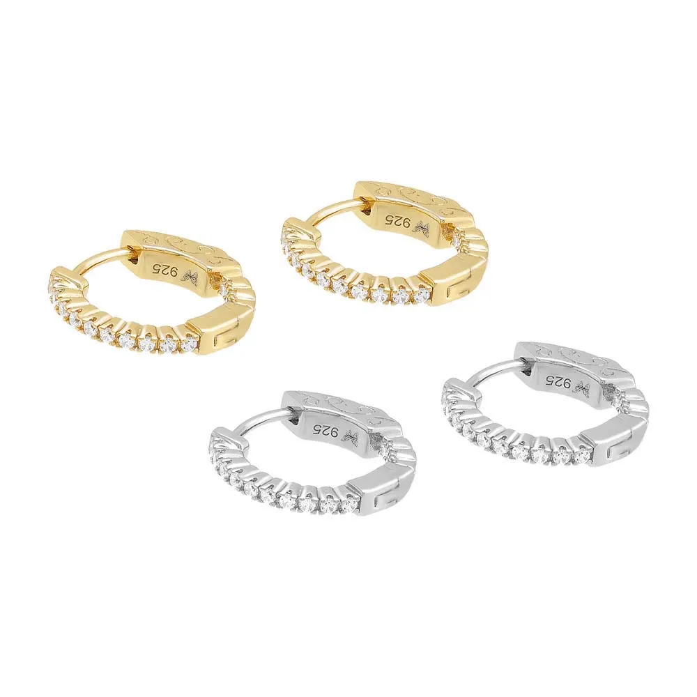 Fancy Pavé CZ Round Huggie Earring
