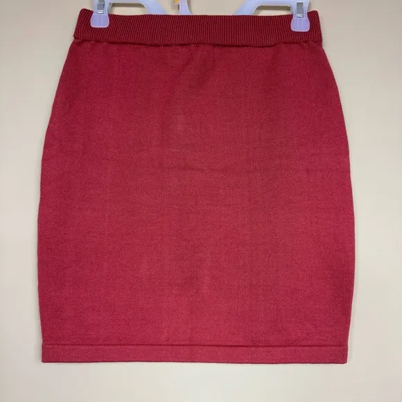 Fashion Elegant Puff Sleeve Knit Skirt Set in Rust Size Small