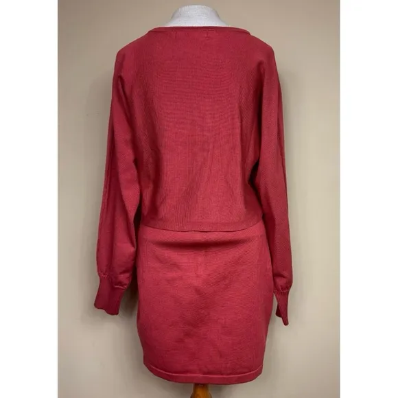 Fashion Elegant Puff Sleeve Knit Skirt Set in Rust Size Small