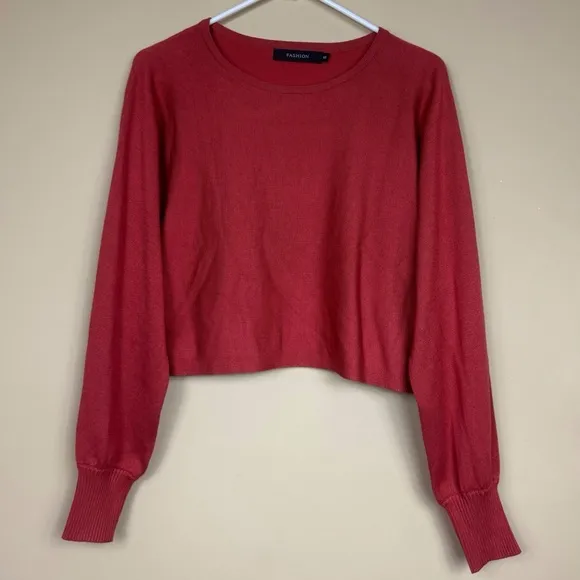 Fashion Elegant Puff Sleeve Knit Skirt Set in Rust Size Small