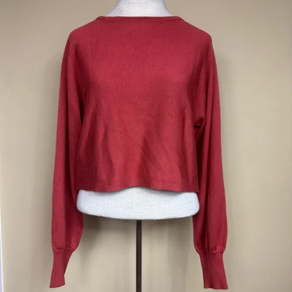 Fashion Elegant Puff Sleeve Knit Skirt Set in Rust Size Small