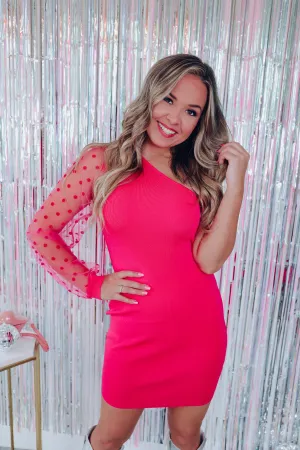 Fashionably Sweet One Shoulder Mini Dress - Pink