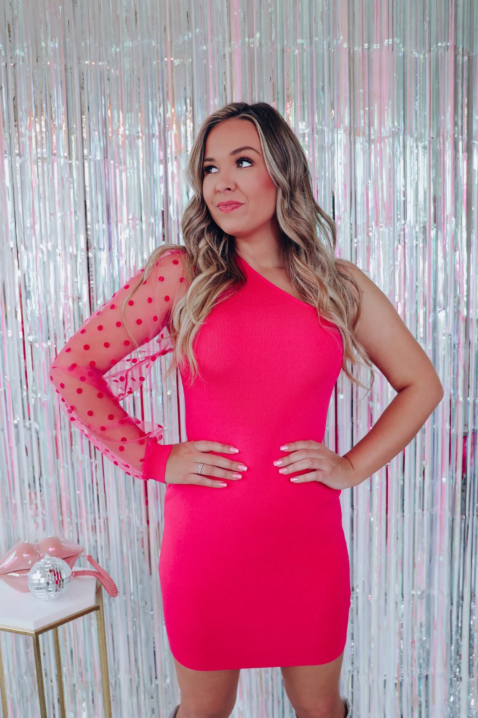 Fashionably Sweet One Shoulder Mini Dress - Pink