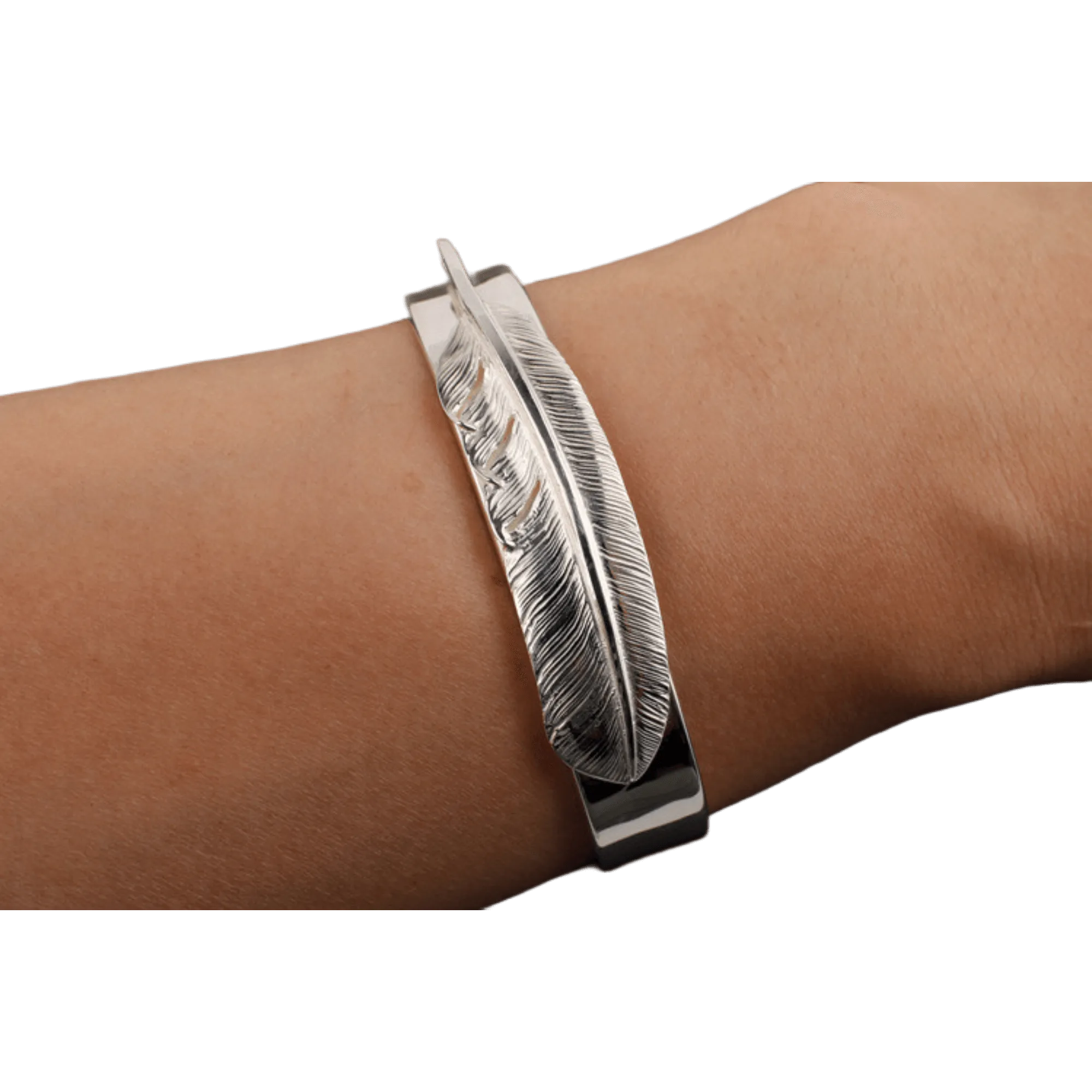 First Arrow's Flat Hammered 12mm Bangle with Feather