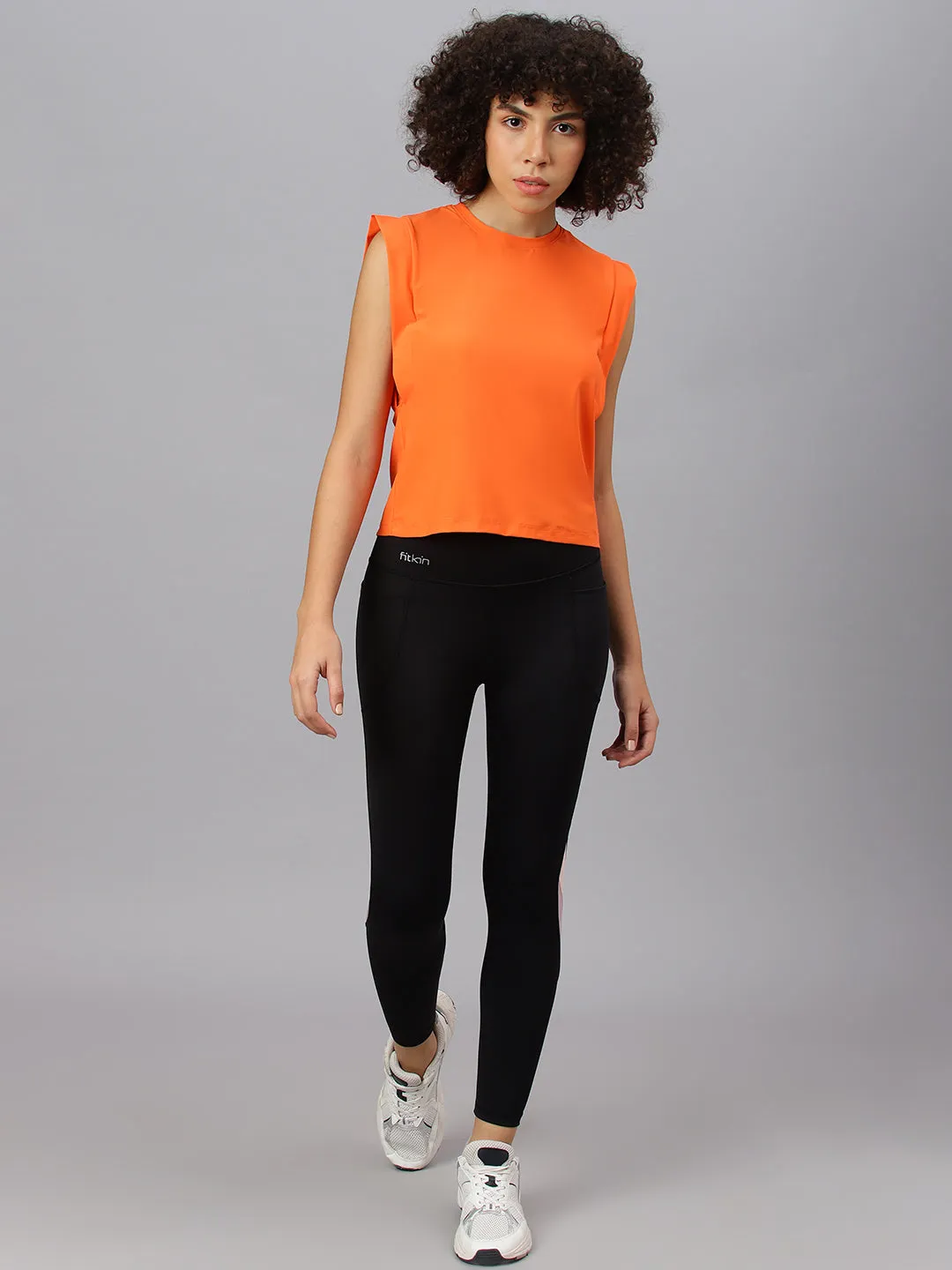 Fitkin women's orange round neck boxy top