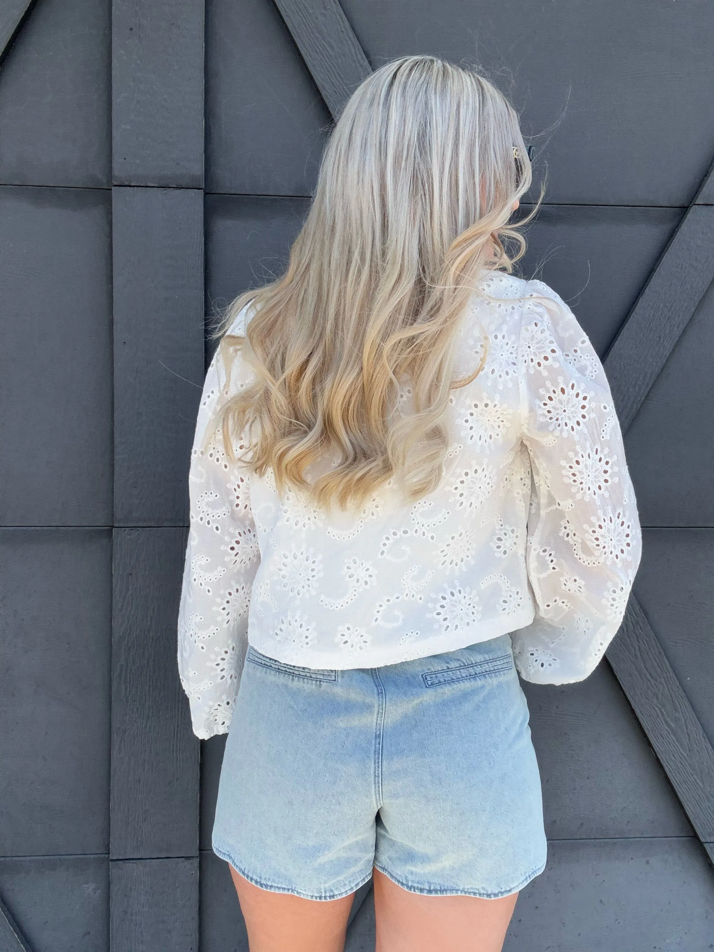 Floral Eyelet Tie Top In Off White