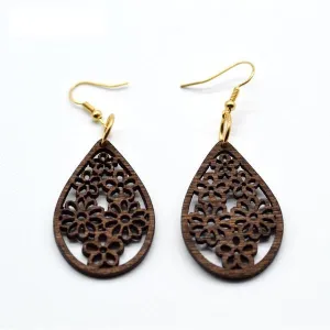 Flower Lattice Wooden Drop Earrings