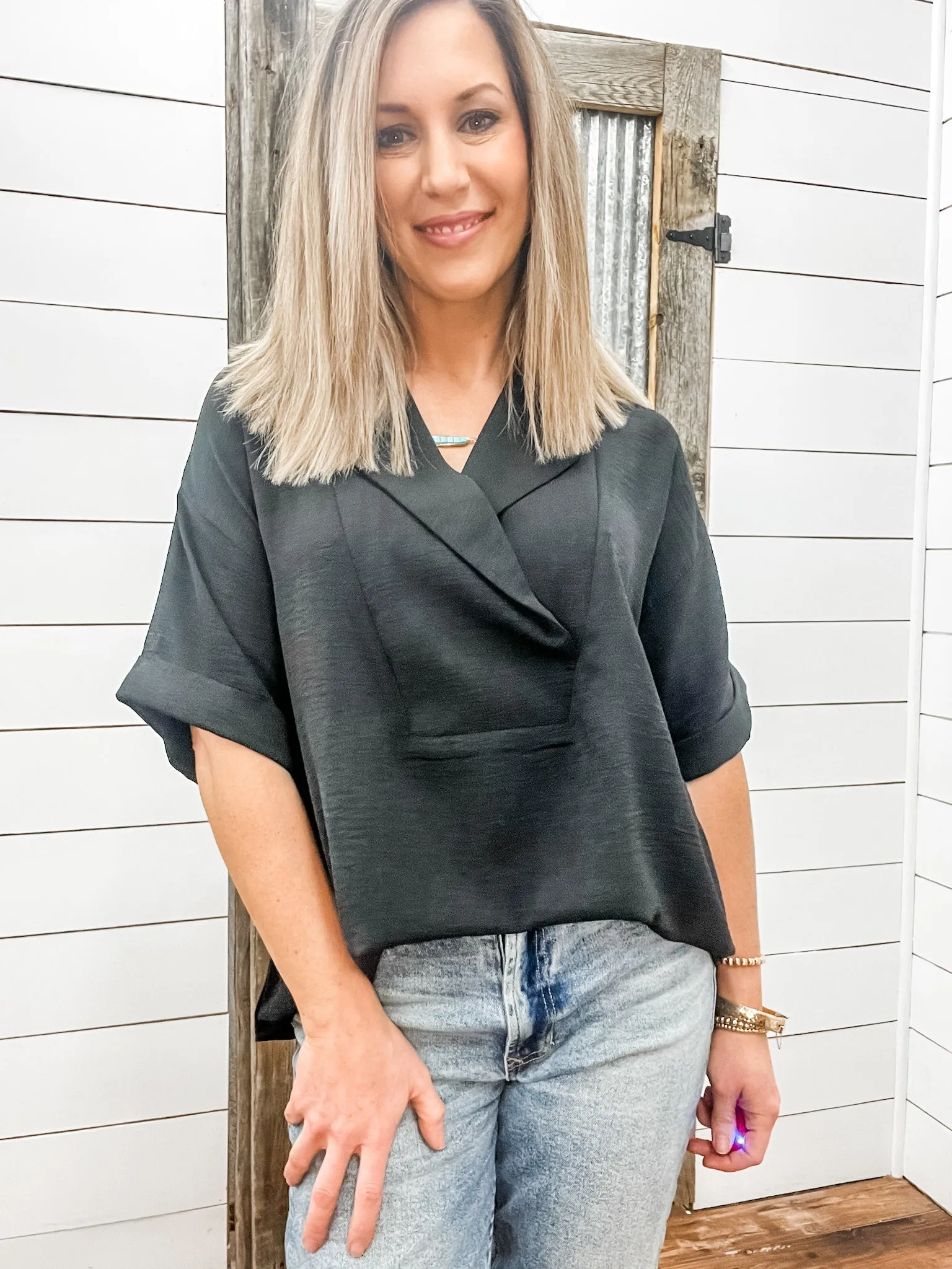 Flowy Popover Shirt Black