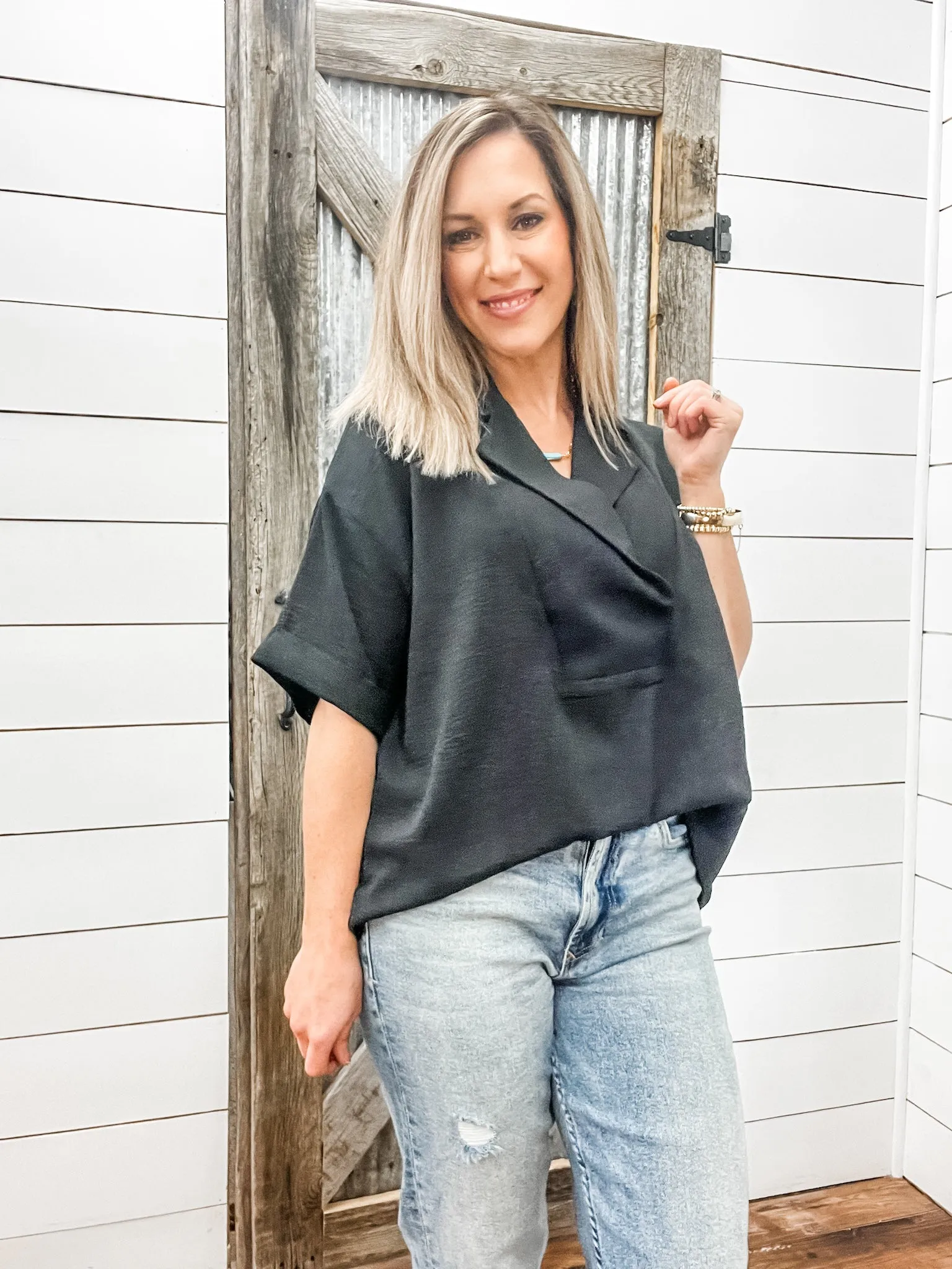 Flowy Popover Shirt Black