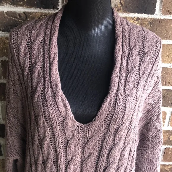 Free People Easy V Cable Mushroom Sweater