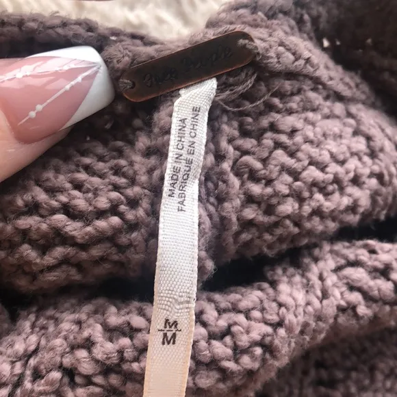 Free People Easy V Cable Mushroom Sweater