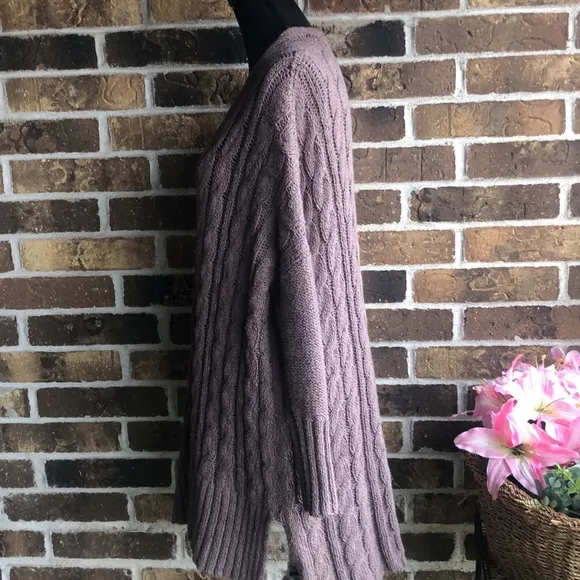 Free People Easy V Cable Mushroom Sweater
