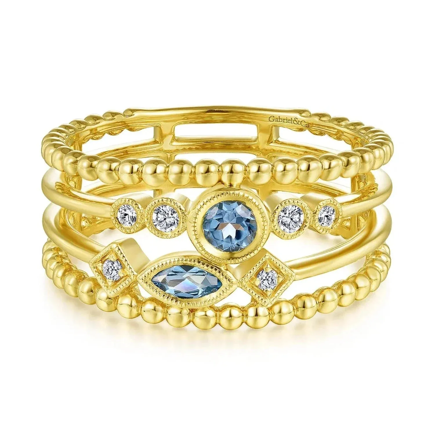 Gabriel & Co. Swiss Blue Topaz and Diamond Multi Row Ring