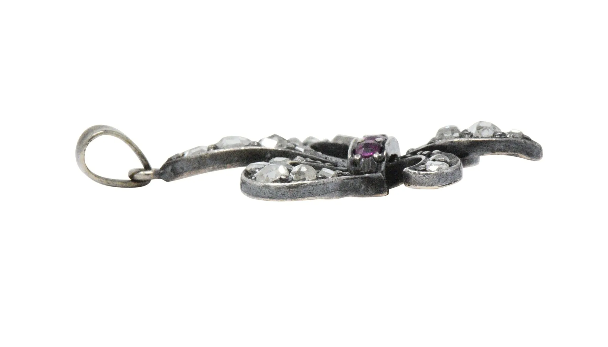 Georgian Silver-Topped Gold Diamond And Ruby Fleur-De-Lis Pendant