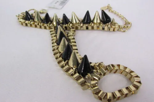 Gold Silver Metal Hand Chain Bracelet Connected Multi Spikes Women Trendy