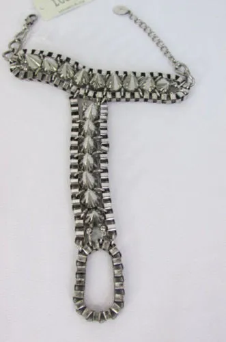 Gold Silver Metal Hand Chain Bracelet Connected Multi Spikes Women Trendy