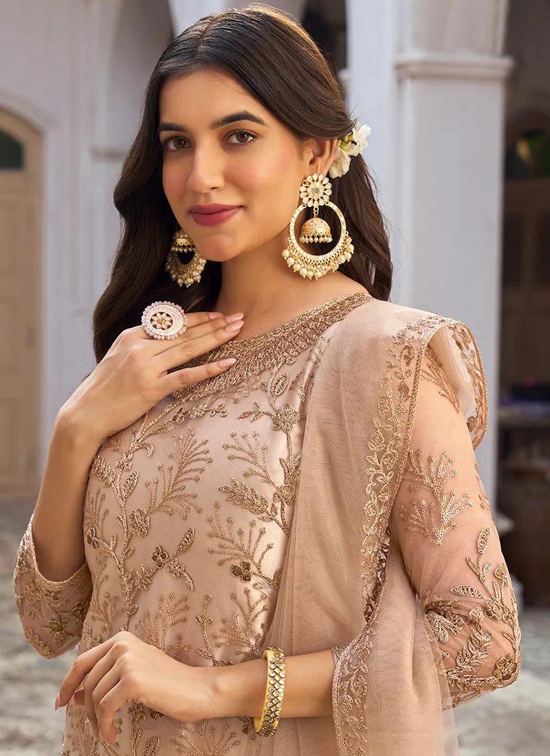 Golden Beige Embroidery Pakistani Pant Style Suit