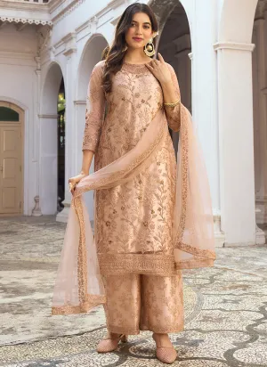 Golden Beige Embroidery Pakistani Pant Style Suit